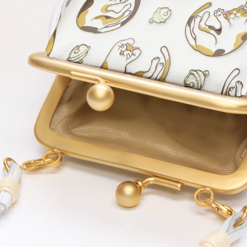 浅草文庫 がまぐち 牛革/文庫革 小銭入れ キーケース 猫/ミケ 猫