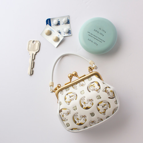 浅草文庫 がまぐち 牛革/文庫革 小銭入れ キーケース 猫/ミケ 猫の日