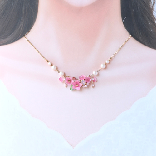 桜しゃらりん*ネックレス 花、ギフト、ピンク、春 ネックレス
