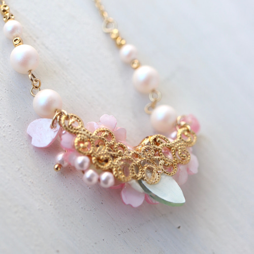 桜しゃらりん*ネックレス 花、ギフト、ピンク、春 ネックレス
