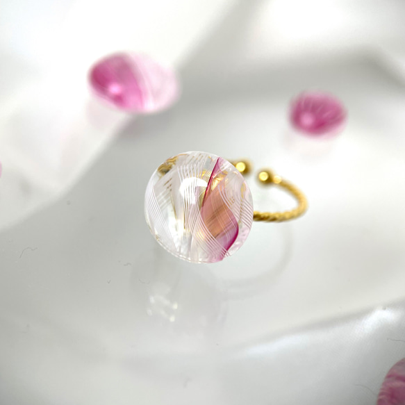 レースガラスの指輪 桜ピンク リング【春色新作2023】 3枚目の画像