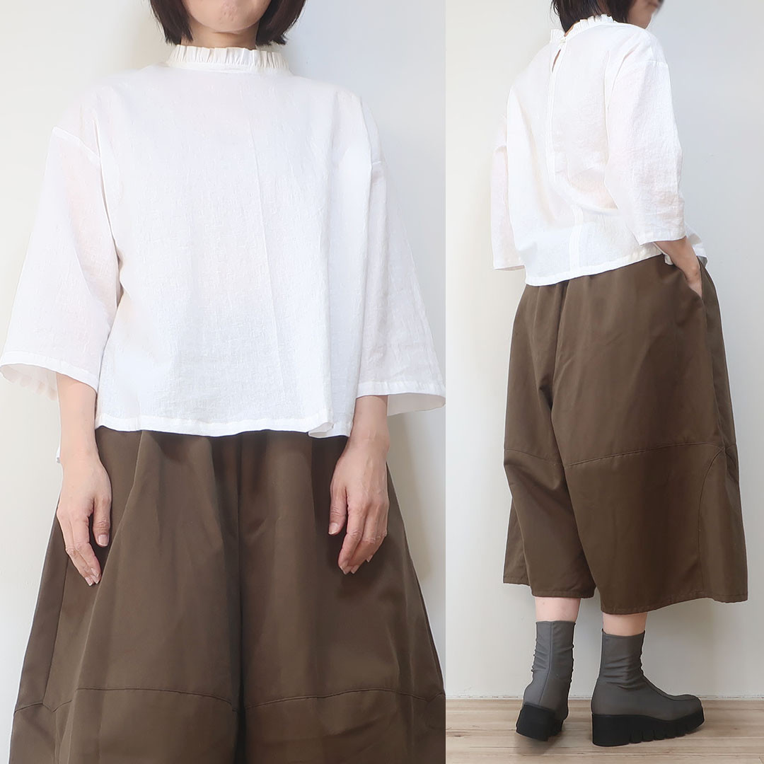 フリルのチラ見せコーデにも❣️七分丈と長袖が選べる フリル襟ブラウス（フリー／全７色）