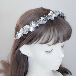 ウェディングヘアカチューシャ♡シルバー No.2s シルバーカチューシャ リーフ×かすみ草 卒業式