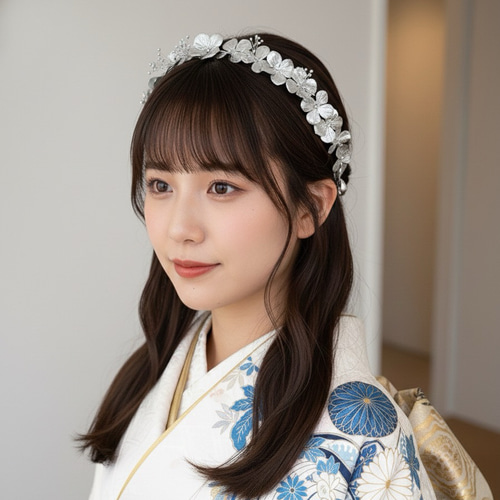 No.1sシルバーカチューシャ 紫陽花×かすみ草 フラワー 卒業式