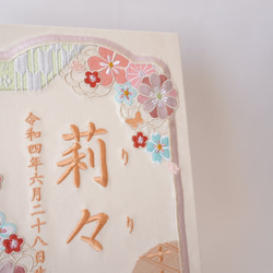 刺繍の命名書 〈花花〉選べる10色 3サイズ 出産祝い ひなまつり 初節句 節句祝い 7枚目の画像