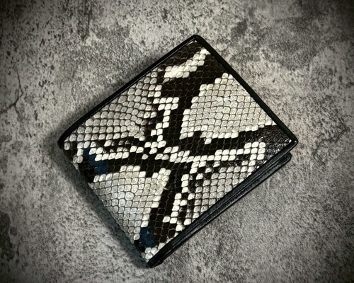 パイソン レザー メンズ財布 折財布 二つ折り 財布 ヘビ革 蛇革