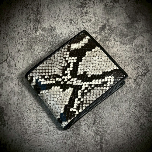 パイソン レザー メンズ財布 折財布 二つ折り 財布 ヘビ革 蛇革