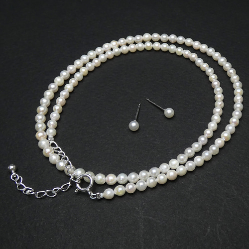 silver アコヤ真珠 ベビーパール ネックレス 3.5-4.0mm 照り強