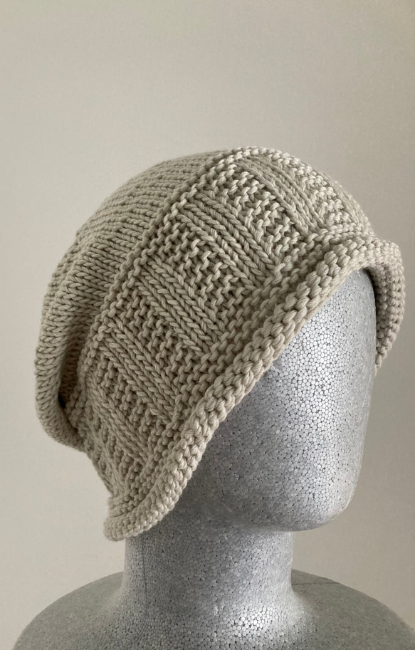 《手編み　メリノウールのくったりニット帽子　ケア帽子》 5枚目の画像