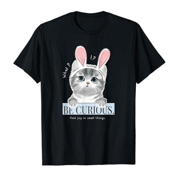 Tシャツ うさ耳 猫ちゃん 半袖 長袖 レメンズ メンズ ジュニア かわいい おしゃれ おもしろ ネコ ねこ ティシャツ 2枚目の画像