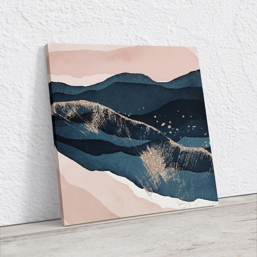 正方形キャンバスアート_抽象画ピンク&ネイビー01 写真・グラフィック