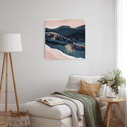 正方形キャンバスアート_抽象画ピンク&ネイビー01 写真・グラフィック