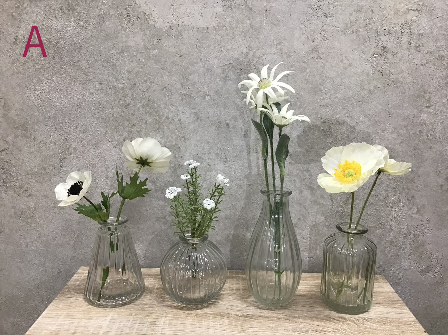 ガラスベース×アートフラワー　4点セット