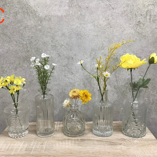 ガラスベース×アートフラワー 5点セット 一輪挿し・花瓶・花器