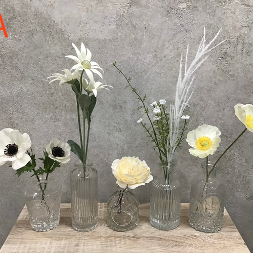 ガラスベース×アートフラワー 5点セット 一輪挿し・花瓶・花器
