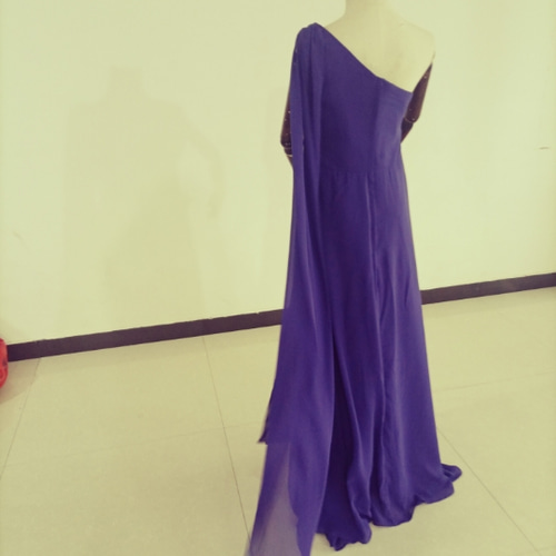 美品！ イブニングドレス パープル/紫 ワンショルダー ロング  