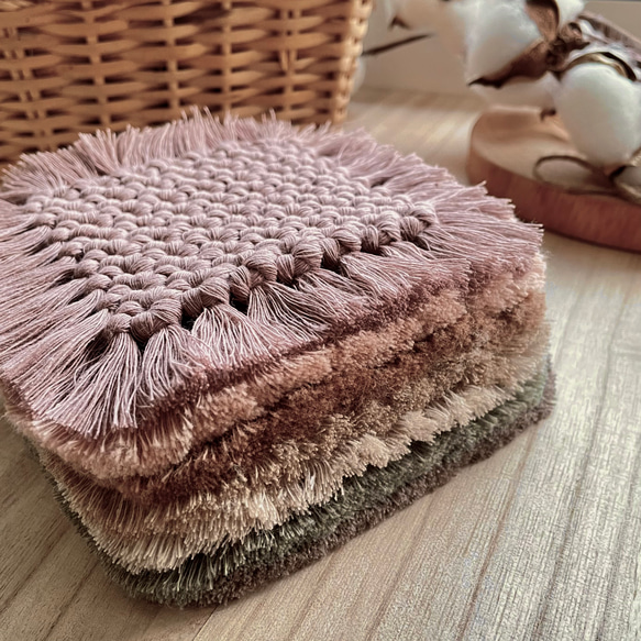 マクラメ スクエアコースター ミニマット ポットマット コースター