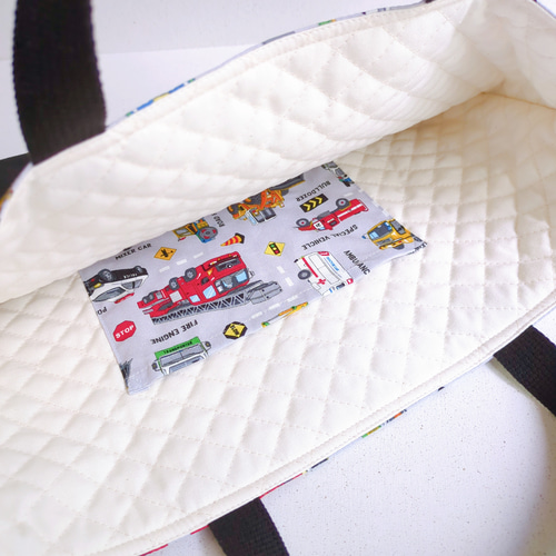 はたらく車のレッスンバッグ グレー 内布キルティング レッスン
