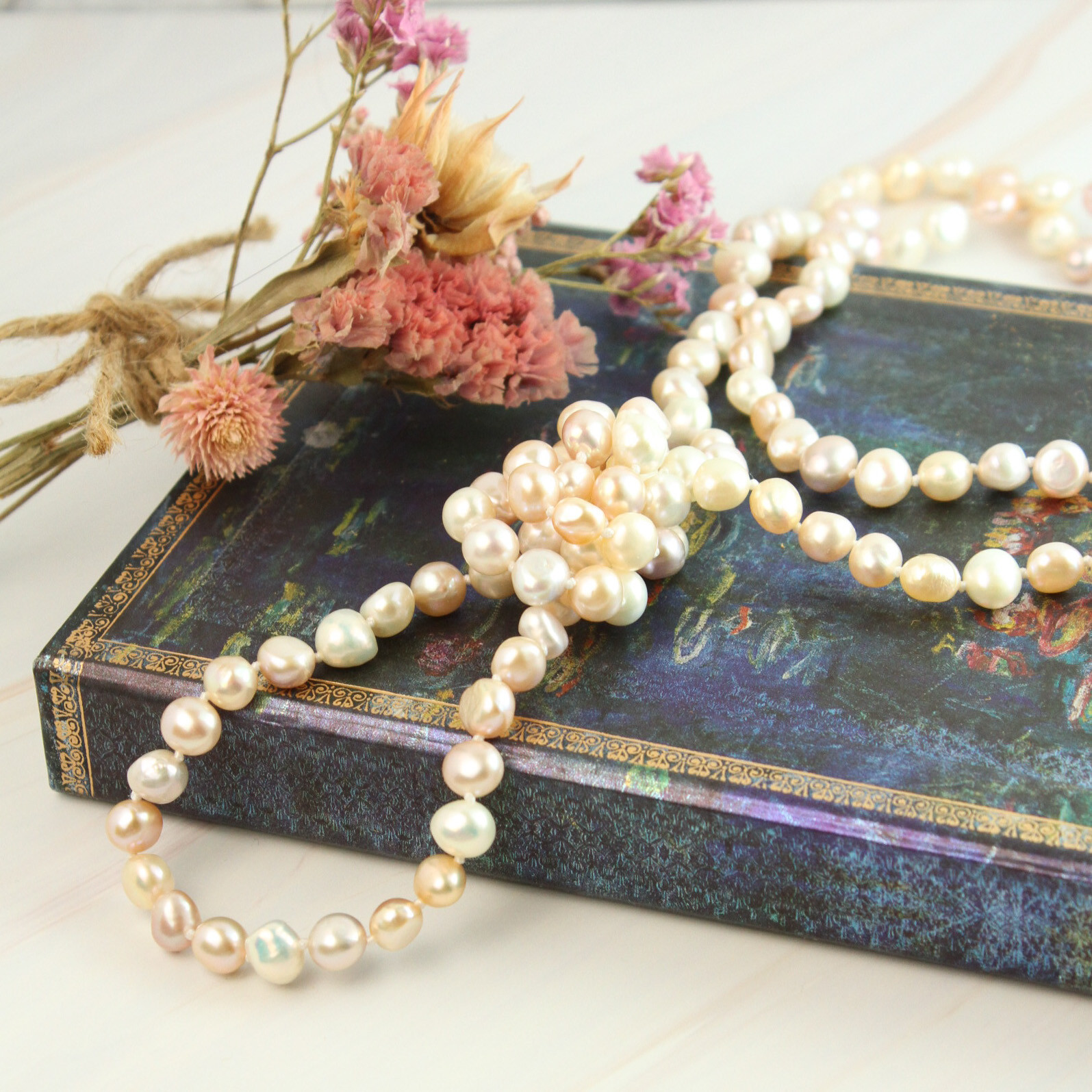 【120cm】8ｍｍ珠 オールノットネックレス