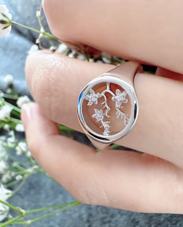 [Creema限定割引] ✿早咲きさくら 誕生石選べるcherry Blossoms ring ✿ 1枚目の画像