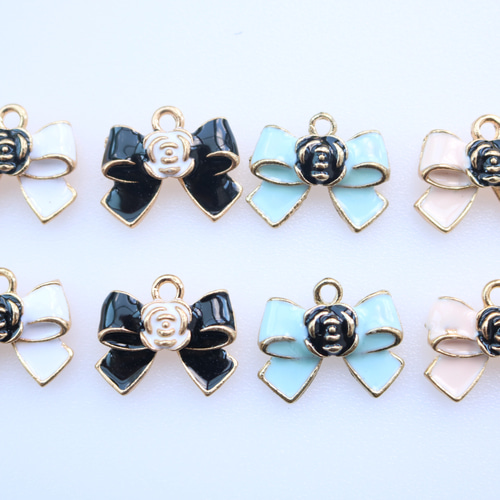 2個×4種=計8個】カメリア リボンチャーム パーツ 素材 ハンドメイド