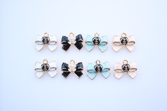 2個×4種=計8個】カメリア リボンチャーム パーツ 素材 ハンドメイド