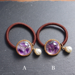 紫水晶樹脂+金珠【石感】全息毛髮彈力棕天然石寶石 第3張的照片