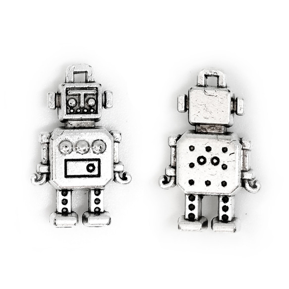 【金属パーツ】ロボット　チャーム　シルバー【８個】 2枚目の画像