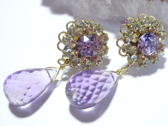 ヴィンテージフィリグリーと大粒アメジストのピアス