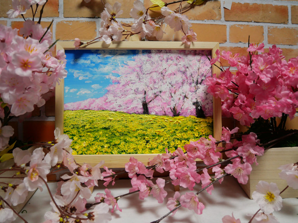 油絵 絵画 【桜と菜の花畑】 絵画 HR 通販 15376877｜Creema