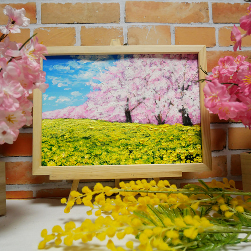 油絵 絵画 【桜と菜の花畑】 絵画 HR 通販 15376877｜Creema