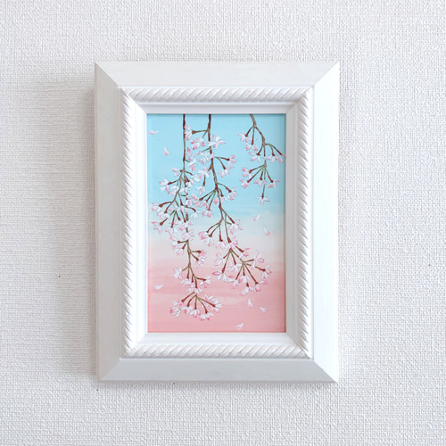 枝垂れ（しだれ）桜　 俊治　華やかな金と桜の色で描いた美しい日本画　絵画 枝垂れ（しだれ）桜 俊治 華やかな金と桜の色で描いた美しい日本