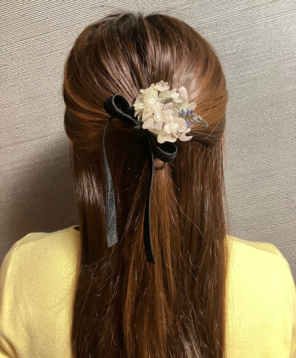 ブーケ×ベロアリボン ヘアクリップ 2枚目の画像