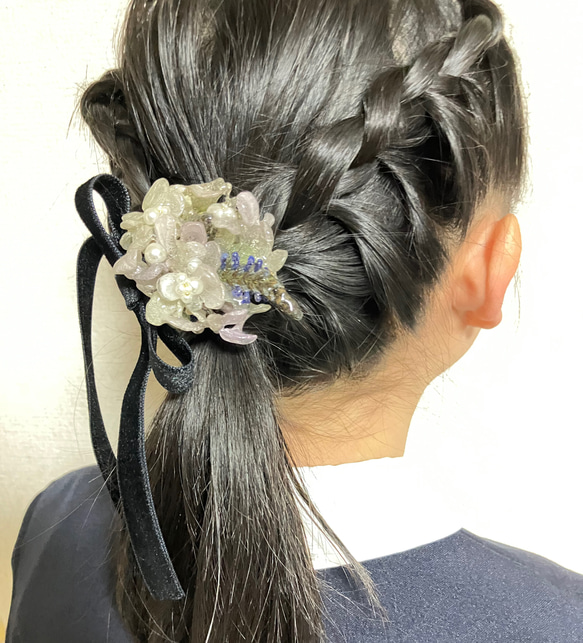 ブーケ×ベロアリボン ヘアクリップ 5枚目の画像