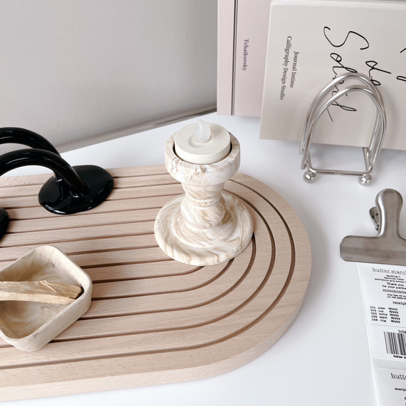 キャンドルスタンド_short(ベージュマーブル) ///  ジェスモナイト 撮影小物 アクセサリー アクセサリートレイ 1枚目の画像