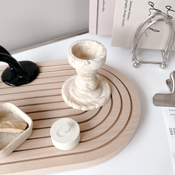 キャンドルスタンド_short(ベージュマーブル) ///  ジェスモナイト 撮影小物 アクセサリー アクセサリートレイ 2枚目の画像