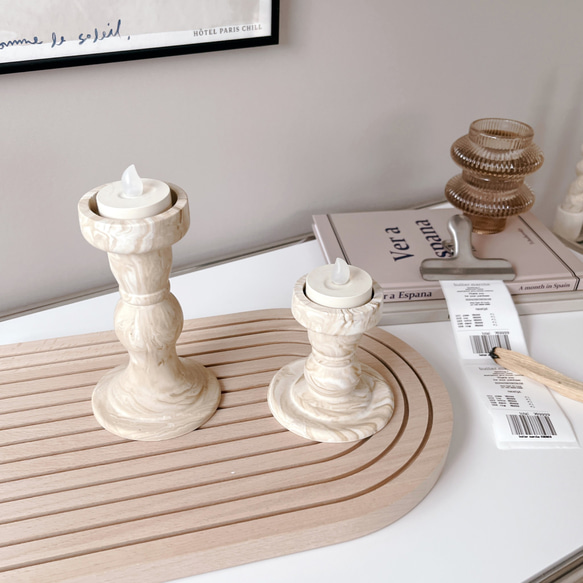 キャンドルスタンド_short(ベージュマーブル) ///  ジェスモナイト 撮影小物 アクセサリー アクセサリートレイ 3枚目の画像