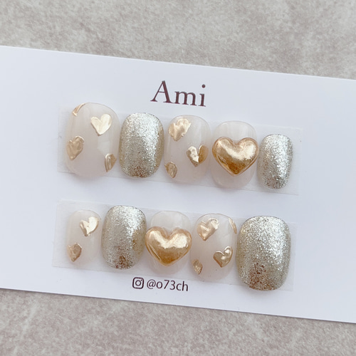 サイズオーダー＊ぷっくりハート ゴールドミラー ラメ