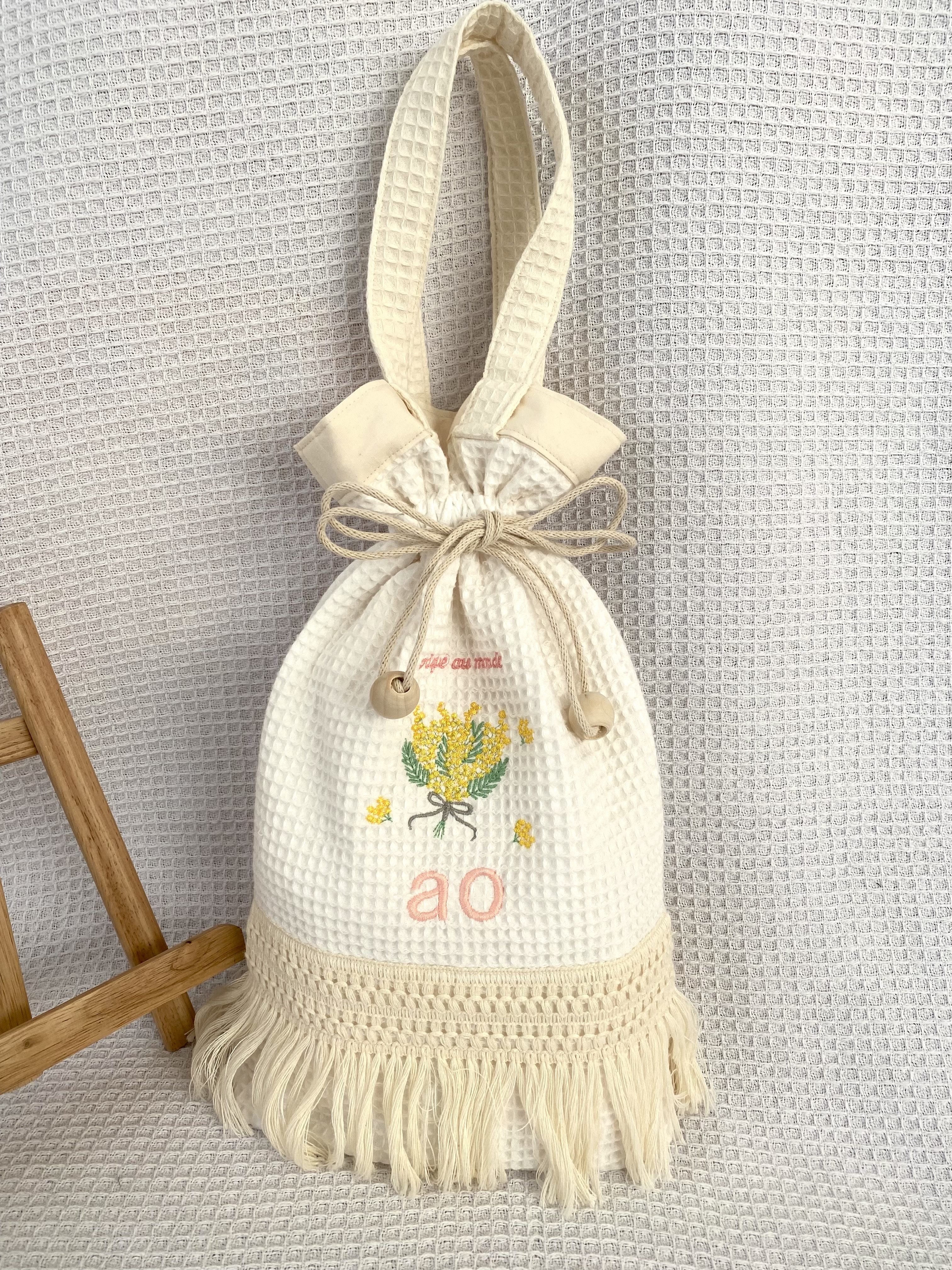 刺繍名入れ♡ミモザ巾着大size 巾着袋 KY*mama 通販 15377805