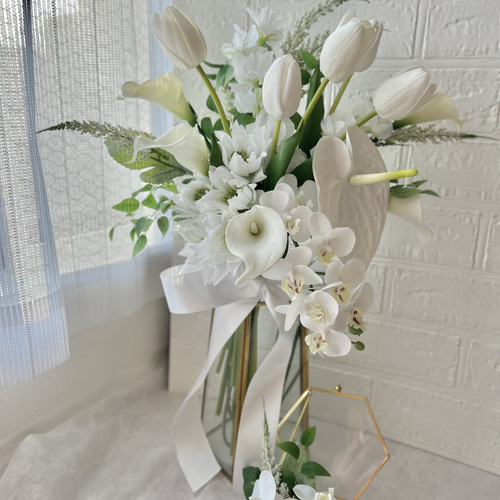 チューリップ胡蝶蘭ウェディングブーケアーティフィシャルフラワー造花