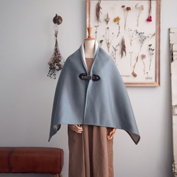 日式風格 ◎ ●100% 羊絨披肩● 雙層編織 sax x 白色 黑色皮革 第3張的照片