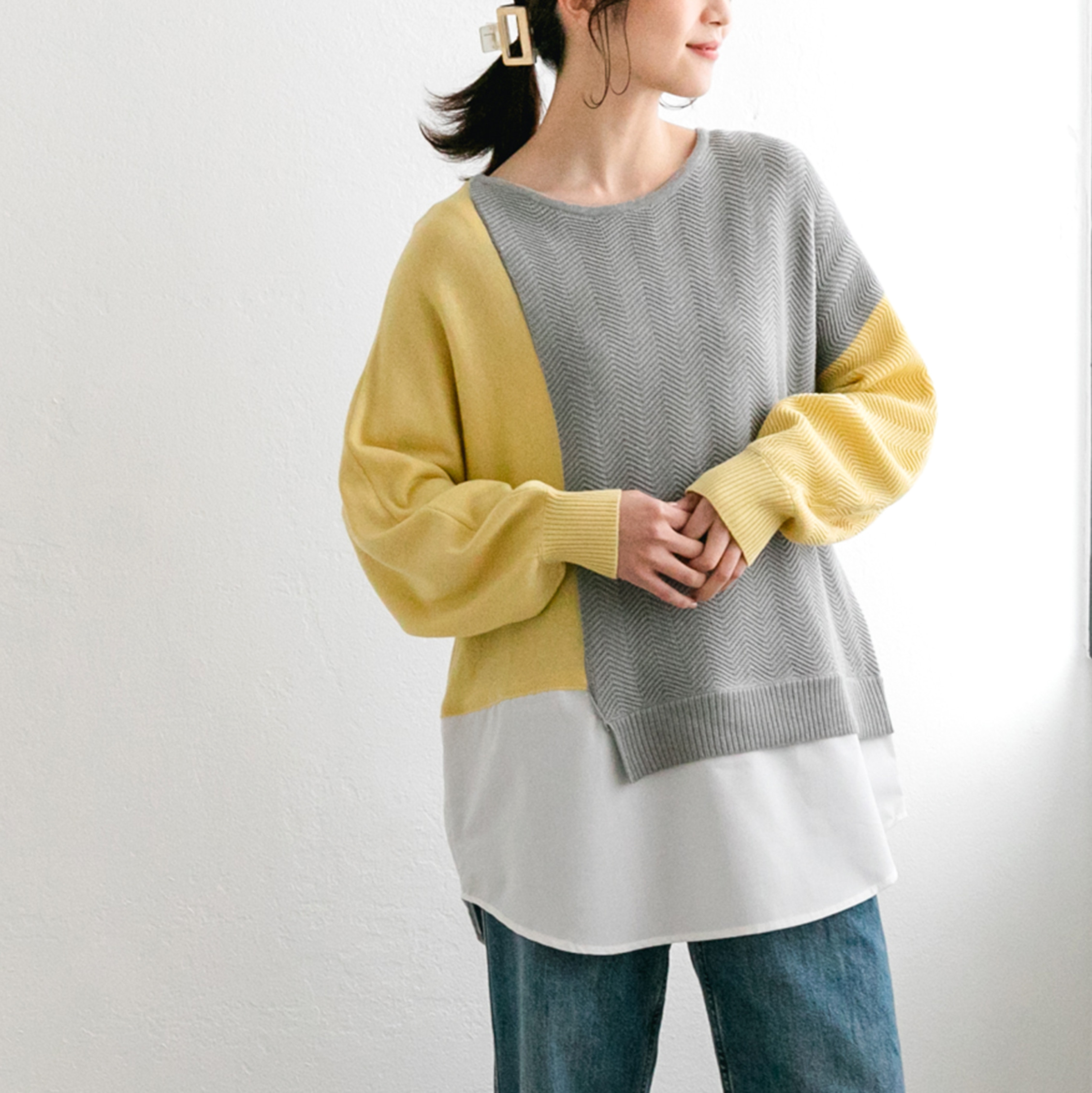 kolor カラー 21AW 異素材 ドッキング レイヤード ニット サイズ3 楽天市場】カーディガン レディース コート ニット デニム 異