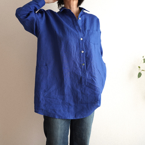 リネンのロングシャツ ブルー No.265 シャツ Mauve pink 通販