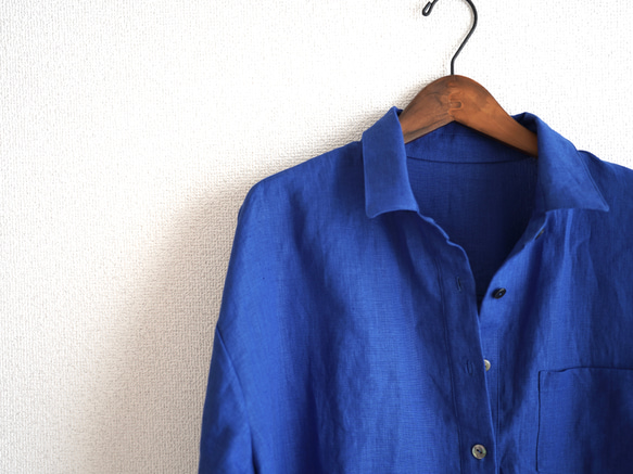 リネンのロングシャツ　ブルー　No.265 16枚目の画像