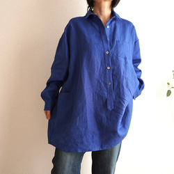 リネンのロングシャツ　ブルー　No.265 6枚目の画像