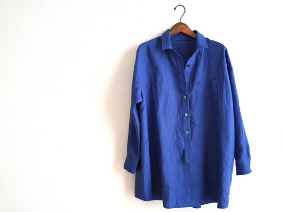 リネンのロングシャツ　ブルー　No.265 17枚目の画像