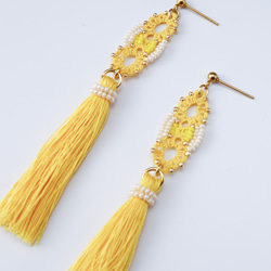 梭織花邊和珠子耳環 Seed Mimosa yellow-01 *可換成耳環 第4張的照片