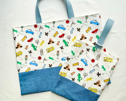 車 レッスンバッグ 通園バッグ 入園入学 お手提げバッグ 保育園セット