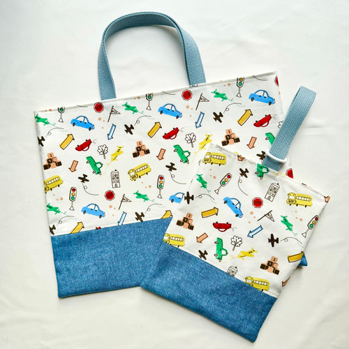 車 レッスンバッグ 通園バッグ 入園入学 お手提げバッグ 保育園セット