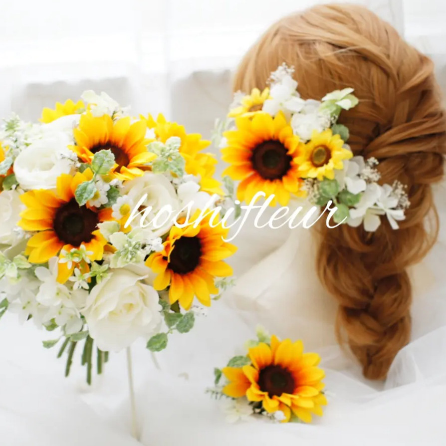 ヘアパーツ結婚式♡髪飾り結婚式ヘッドドレス結婚式ひまわりヘアパーツカラフルヘアパーツひまわり髪飾りカラフル髪飾り